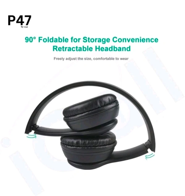 Bluetooth Neckband icall P47 Bluetooth Over Ear Headphones Wireless with Mic (Black) - Black, 12