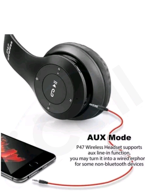 Bluetooth Neckband icall P47 Bluetooth Over Ear Headphones Wireless with Mic (Black) - Black, 12