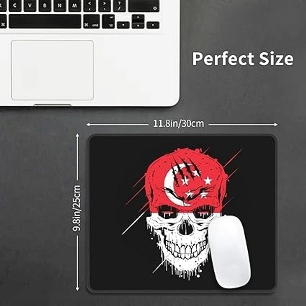 Mehra Gift House Creative Singapore Patriot Skull National Flag Mouse Pad 10 X 12 in Computer Mouse Mat with Anti-Slip Rubber Base for Office Laptop