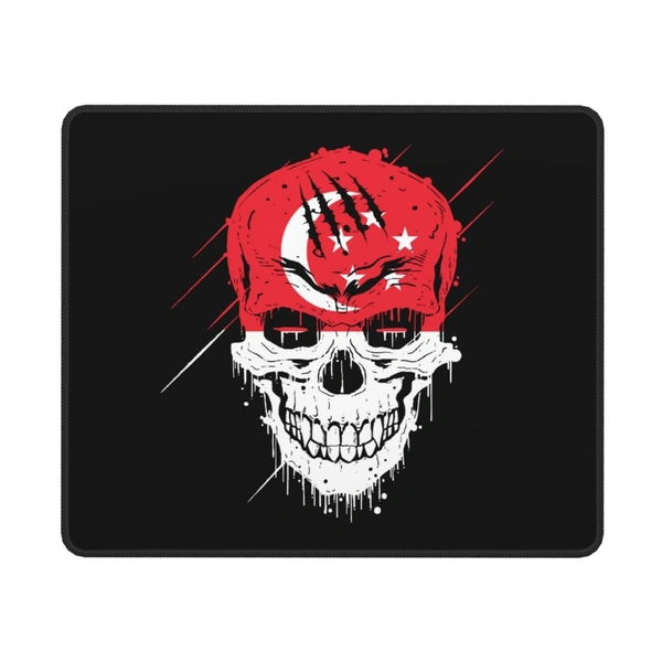 Mehra Gift House Creative Singapore Patriot Skull National Flag Mouse Pad 10 X 12 in Computer Mouse Mat with Anti-Slip Rubber Base for Office Laptop