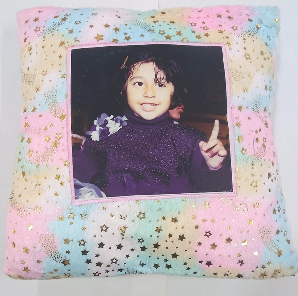 Mehra Gift House Heart & Square Gold Sparkel Fur Cushion