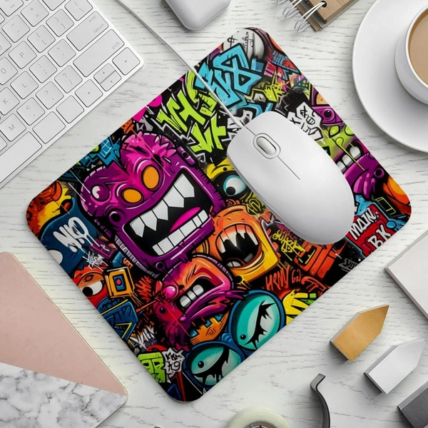 Mehra Gift House Graffiti Printed Square Desk Mat Mousepad, Non-Slip Rubber Bottom, Suitable for Office and Gaming