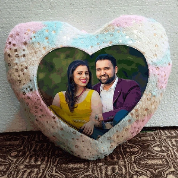 Mehra Gift House Heart & Square Gold Sparkel Fur Cushion