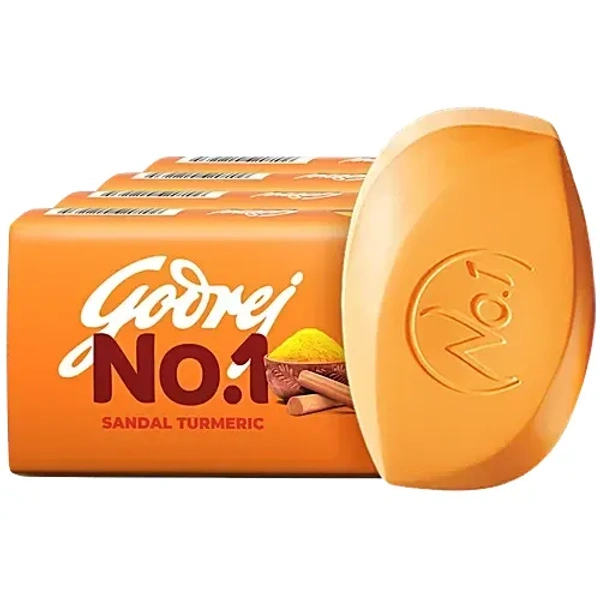 Godrej No.1 Sandal & Turmeric Bathing Soap, With Natural Oils, Gives Glowing Skin, 150 g (Pack of 4)