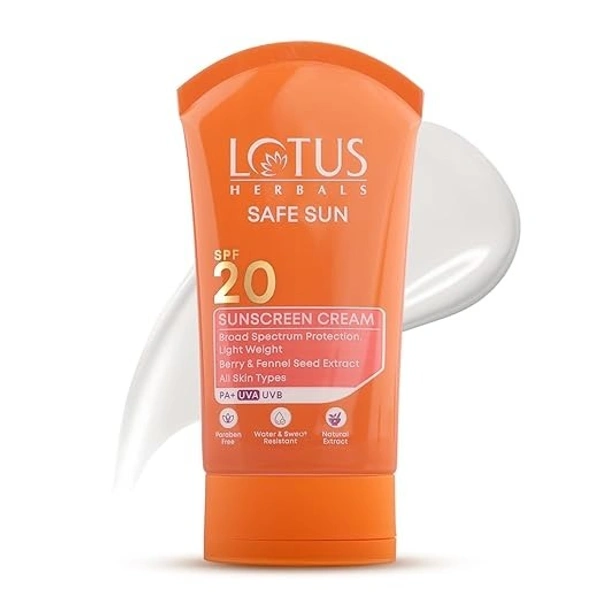 Lotus Herbals Safe Sun Sunscreen Cream - Breezy Berry SPF 20 PA+| Sweat & Waterproof, Non-Greasy| Berry extract| | All skin types| 100gm
