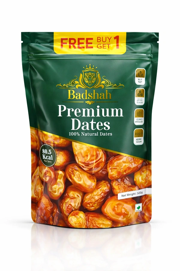 Badshah Premium Dates – 100% Natural, Soft & Sweet Khajoor, Healthy Snack Pack 2X500 gm (Buy1 Get 1)
