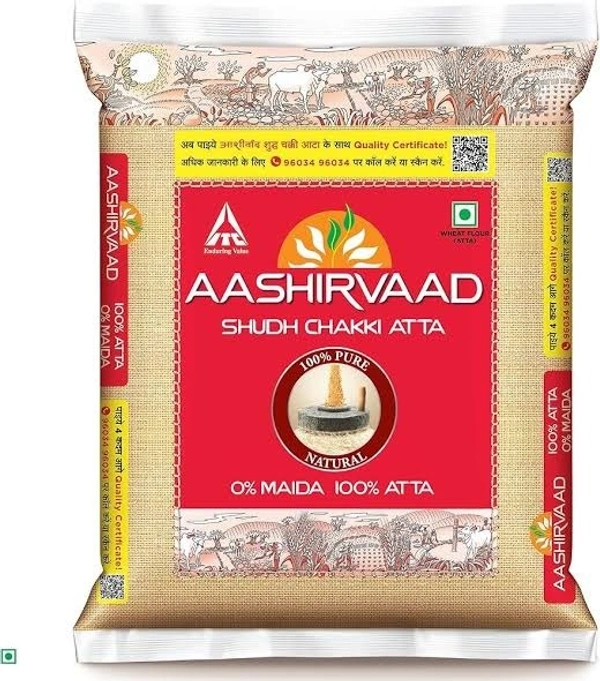 Aashirvaad Shudh Chakki Atta, 5kg Pack, 100% Whole Wheat Flour, 0% Maida - 5 KG