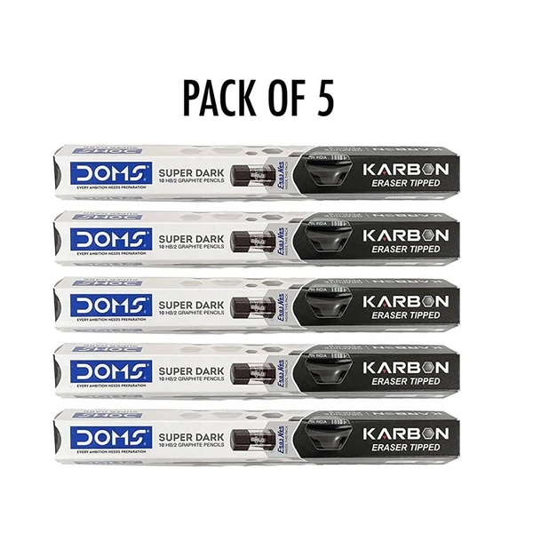 DOMS Karbon Eraser Tipped Super Dark Pencil  (Set of 50, Black)