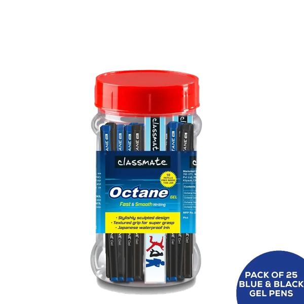 Classmate Octane Gel Pen  (Pack of 25)-Blue And Black