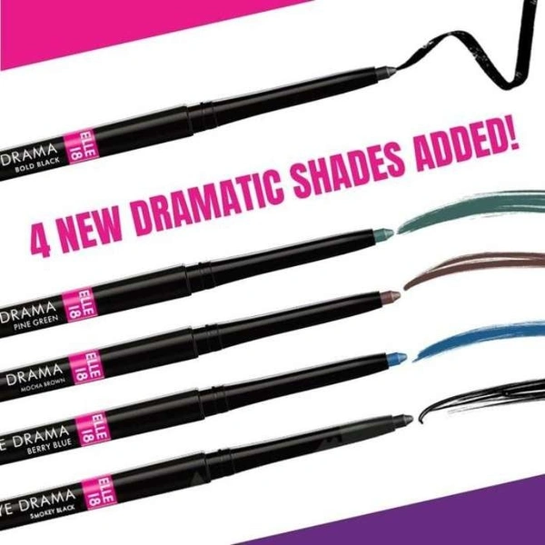 Elle18 Eye Drama Kajal Bold Black Waterproof - 0.35 GM