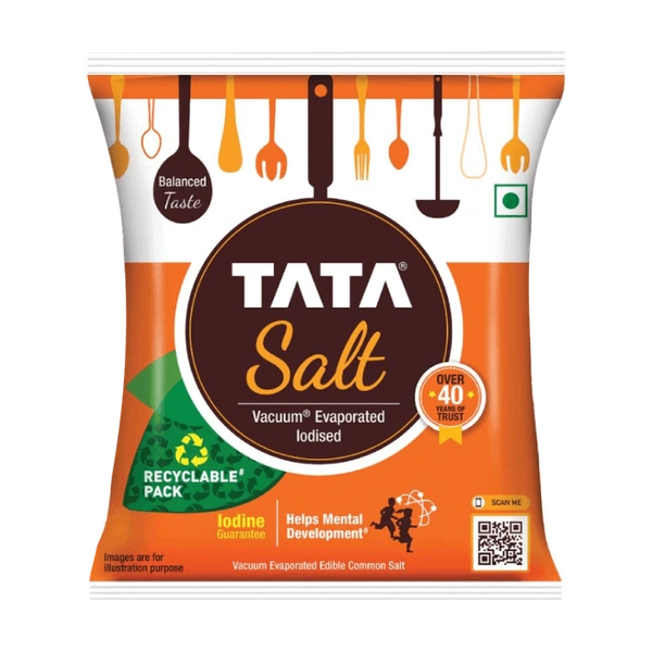 Tata Iodised and Free Flowing Namak - Vacuum Evaporated Iodized Salt - 1 KG
