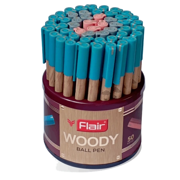 FLAIR Woody 0.7 mm Stand - Smooth Ink Flow System Ball Pen Pack of 50 - 
