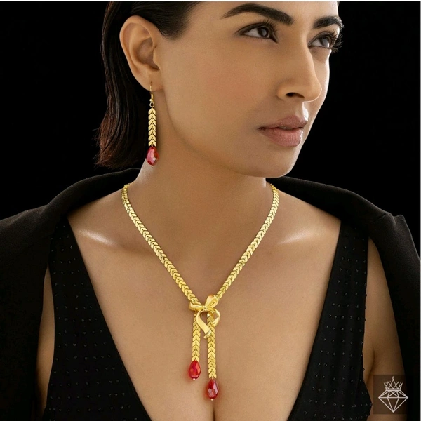 Anti-Tarnish Y Necklace Set With Earrings - Free