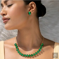 Single-Line Emerald Necklace Set With Earrings - Free