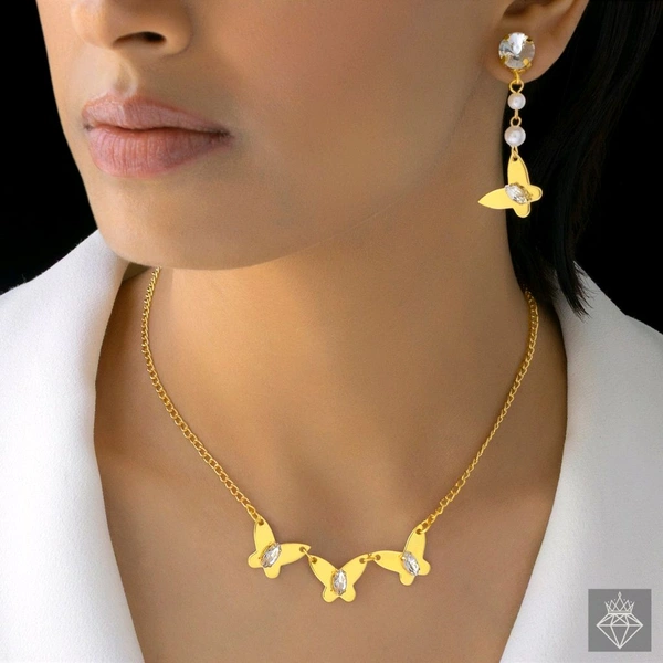 Anti-Tarnish Butterfly Necklace Set With Earrings