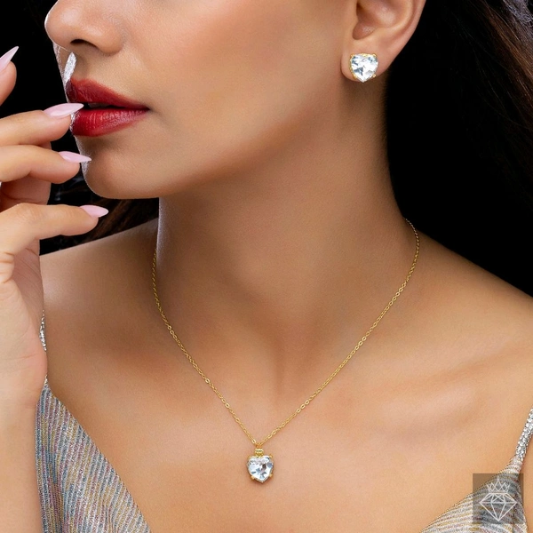 Tarnish Solitaire Necklace Set With Earrin