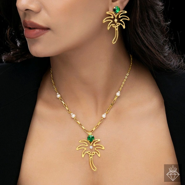 Palm Tree Necklace Set With Earrings