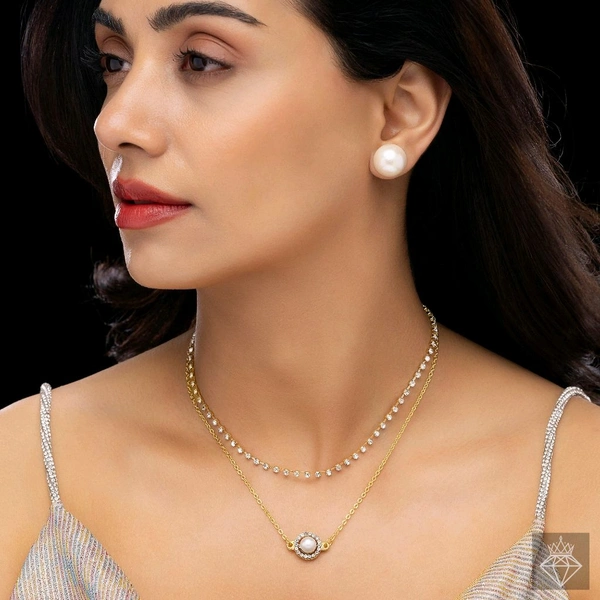 Anti-Tarnish Double Layer Necklace Set With Earrings