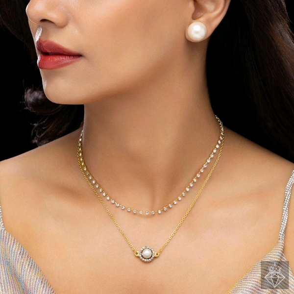 Anti-Tarnish Double Layer Necklace Set With Earrings