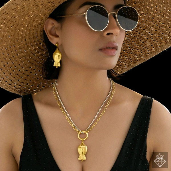 Tarnish Fish Necklace Set With Earrings