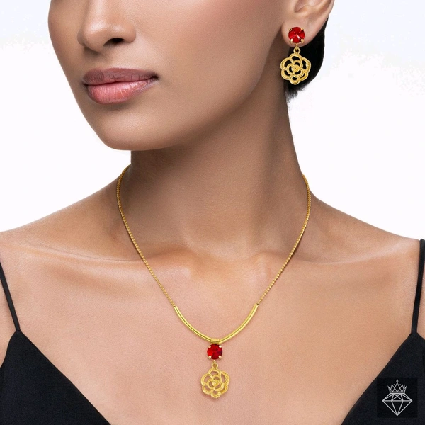 Anti-Tarnish Flower Necklace Set With Earrings