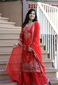 Kurti Plazzzo Dupatta Set 
