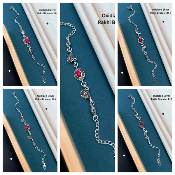 Oxadized Silver Rakhi (5 Pieces Combo)