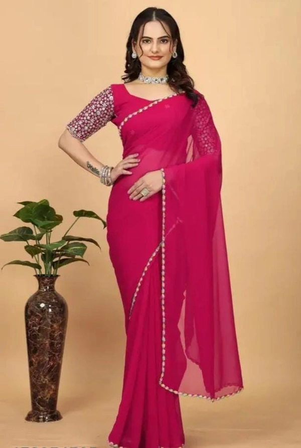 GEORGETTE SAREE WITH LACE MATCHING BLOUSE PIECE