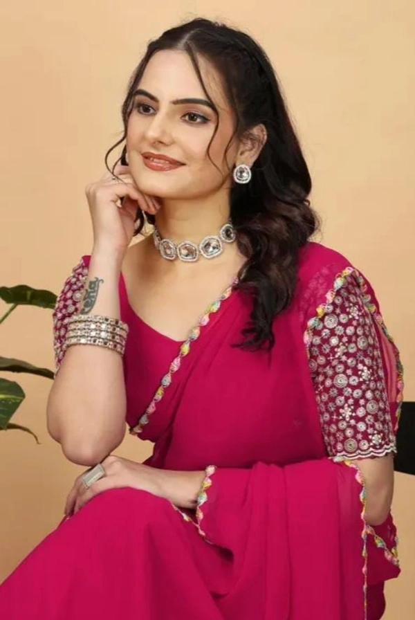 GEORGETTE SAREE WITH LACE MATCHING BLOUSE PIECE