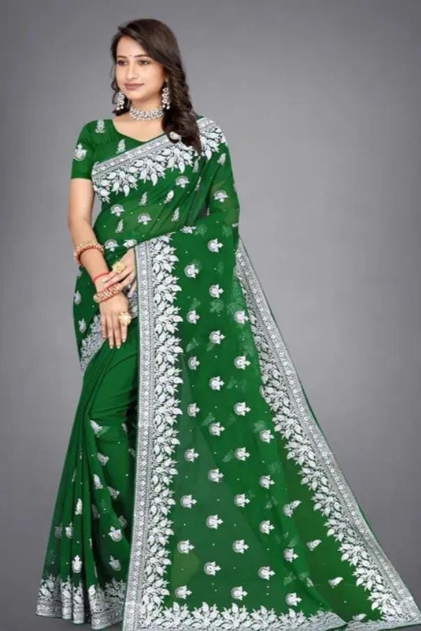 HEAVY SILVER EMBROIDERY WORK WITH BLOUSE 