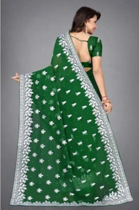  HEAVY SILVER EMBROIDERY WORK WITH BLOUSE 