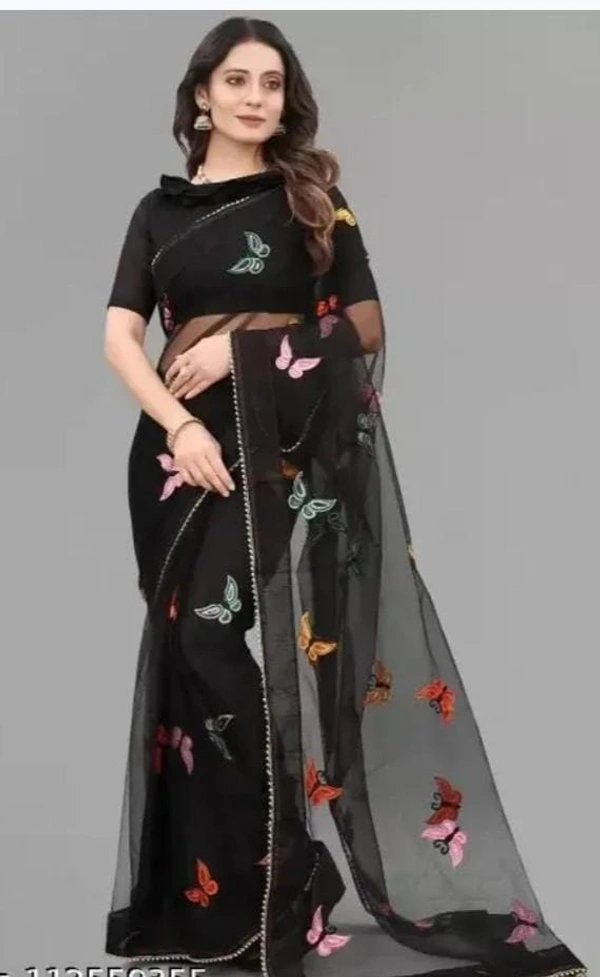 SELF DESIGN NET SAREE (BLACK)