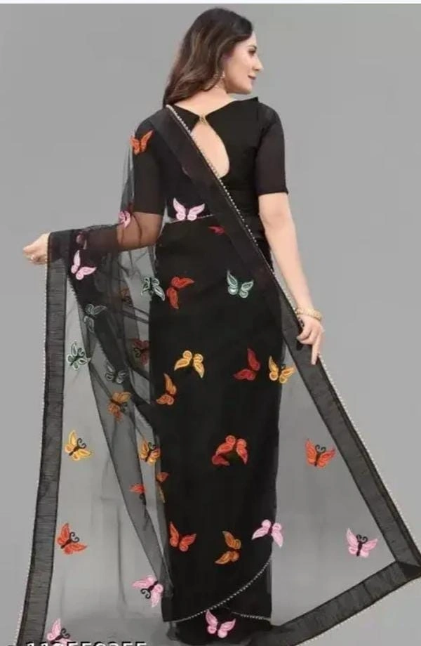 SELF DESIGN NET SAREE (BLACK)