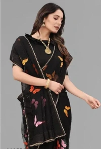 SELF DESIGN NET SAREE (BLACK)