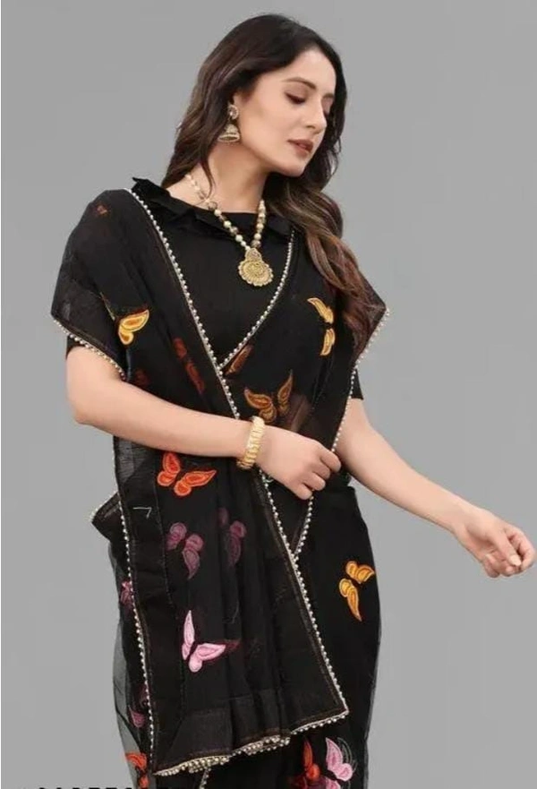 SELF DESIGN NET SAREE (BLACK)