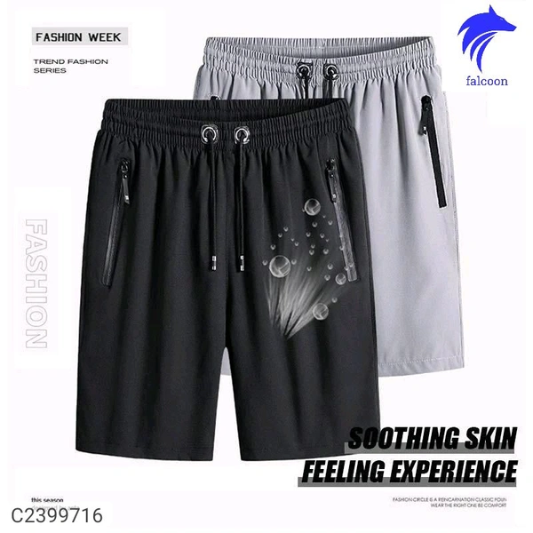 Men Strecheble Cotton Shorts In  - Navy Blue, S