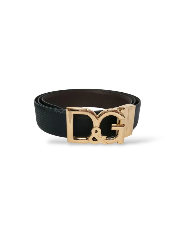 D&G Italian Leather Reversible Belt For Men (Leather Texture) - Gold