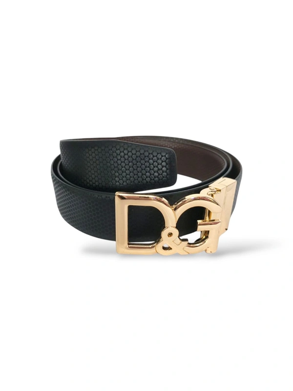 D&G Italian Leather Reversible Belt For Men (Leather Texture) - Gold