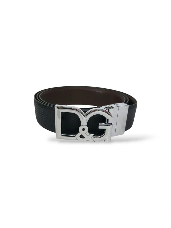 D&G Italian Leather Reversible Belt For Men (Leather Texture) - Silver