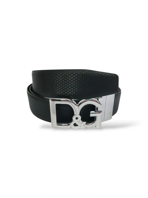 D&G Italian Leather Reversible Belt For Men (Leather Texture) - Silver