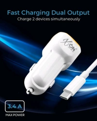 X-ON 3.4A CAR CHARGER WITH CABLE - TYPE-C CABLE