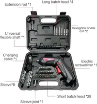Electric Screwdriver 3.6V 1300mAh Cordless Rechargeable 44pcs Screwdriver Bit Set Front LED Light Drill Machine