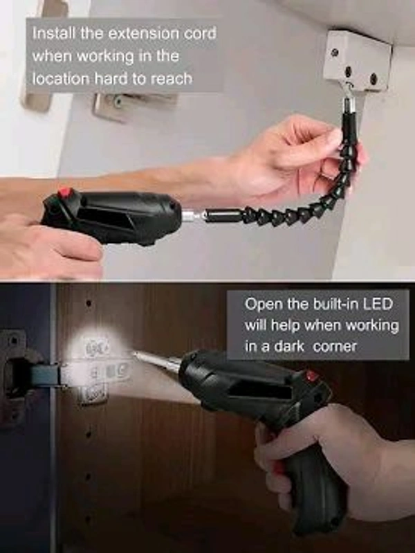 Electric Screwdriver 3.6V 1300mAh Cordless Rechargeable 44pcs Screwdriver Bit Set Front LED Light Drill Machine
