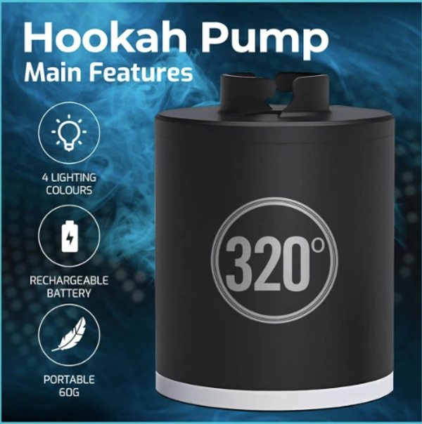 320 Electric Hookah Pump - 1300 mAh Rechargeable Battery with LED Light - Universal Shisha Starter Kit Helper 