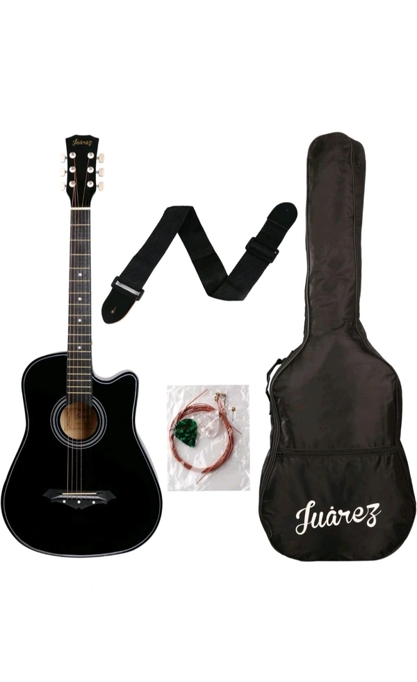 Juârez Acoustic Guitar Kit, 38 Inch Cutaway, 038C with Bag, Strings, Pick and Strap, Black - Black