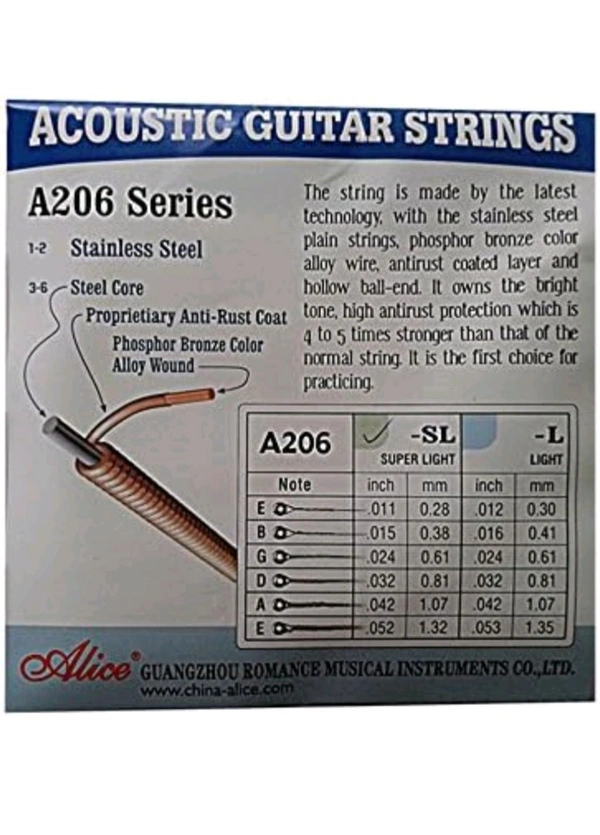 ALICE A206 Acoustic Guitar String Full Set, Staninless Steel Plain String, Copper Alloy Winding, (Phosphor Bronze Color) Anti-Rust Coating