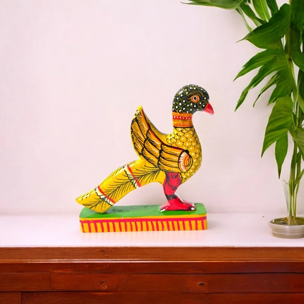 Hand Carved Wooden Yellow Bird | Quirky Home Decor | Ecofriendly & Sustainable decor