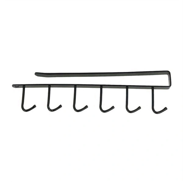 1 Pack Hanging Hooks Rack Under Cupboard Cabinet Cup Holder Coffee Mug Holder 6 Hooks Drilling Free Coffee Cups Holder Kitchen Utensil Storage Organizer Hook Rack