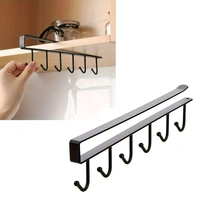 1 Pack Hanging Hooks Rack Under Cupboard Cabinet Cup Holder Coffee Mug Holder 6 Hooks Drilling Free Coffee Cups Holder Kitchen Utensil Storage Organizer Hook Rack