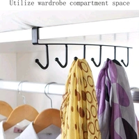 1 Pack Hanging Hooks Rack Under Cupboard Cabinet Cup Holder Coffee Mug Holder 6 Hooks Drilling Free Coffee Cups Holder Kitchen Utensil Storage Organizer Hook Rack